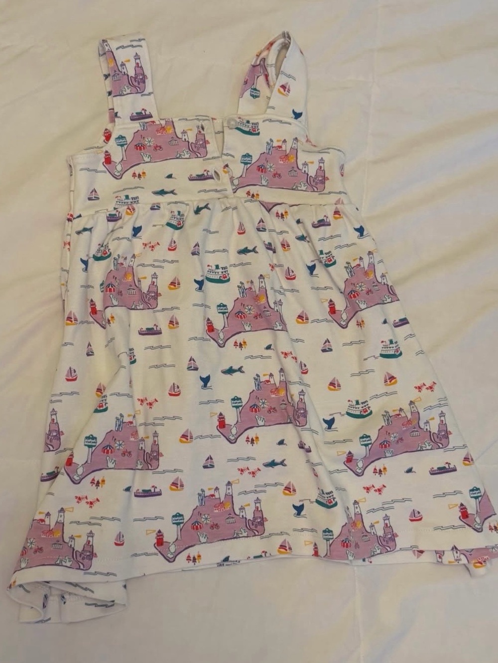 Girls' Nautical Martha’s Vineyard Print Sundress in White & Lavender